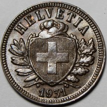 Switzerland 2 Rappen, 1931 Unc ~Almost 90 Years Old~Original Mint Luster... - $14.98