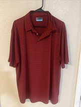 PGA TOUR Polo Golf Shirt Mens 2XL Red black striped Stretch Short slv Po... - $13.09