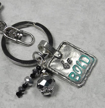 Be Bold Crystal Rhinestone Pewter Keychain Purse Charm Black Silver New - £14.19 GBP