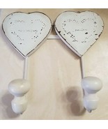 Bonheur &quot;Happiness&quot; 2 Hooks Shabby Chic Distressed White Hearts Wall Han... - £23.46 GBP