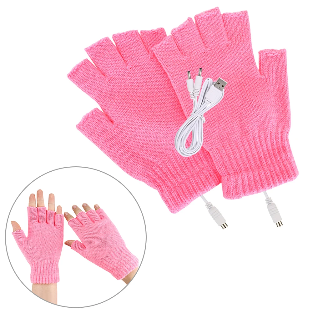 Women Men Knitted Mittensm Winter Warm USB Electric Heated Gloves Fingerless - £13.23 GBP+