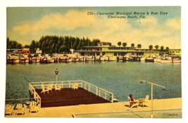 Clearwater Beach Municipal Marina Boat Slips FL Linen Curt Teich Postcard 1953 - $7.99