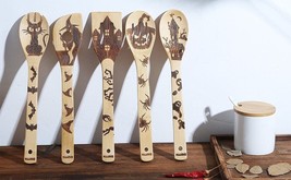 5 PCS Halloween BamBoo Spoons for Cooking, Burned Wooden Spatulas for Kitchen - £16.59 GBP