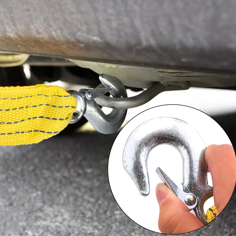 3M 4Tons Auto Towing Rope For Car Truck Trailer SUV With Alloy Steel Hooks - $15.43