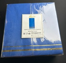 Hioasis 100 Blue And Gold Stripe Napkins Disposable Elegant Dinner Napkins New - $18.80