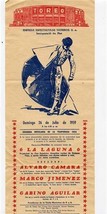 Toreo Bullfighting Company Flyer Sunday July 26, 1959 Mexico City  - £10.87 GBP