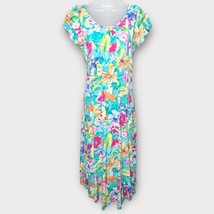 JAMS WORLD Vintage bright floral rayon scoop neck midi dress size small - £56.73 GBP