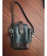 Vintage Brighton Black Brown Leather Cell Phone Card Holder Case Silver ... - $18.79
