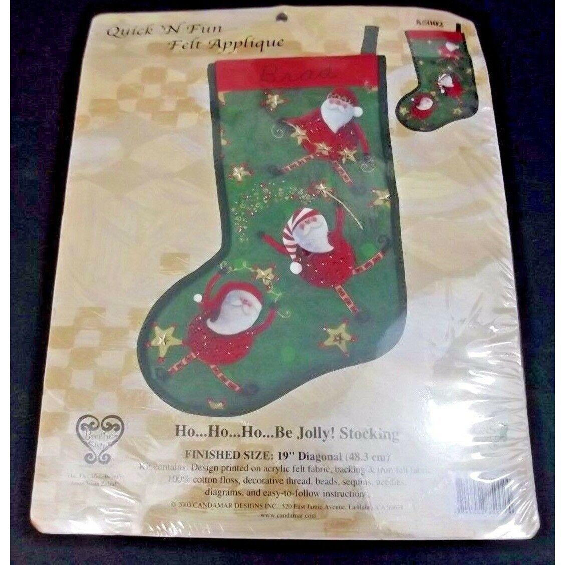 Candamar Quick N Fun Felt Applique 85002 Ho Ho Ho Be Jolly Stocking New Sealed - $19.99