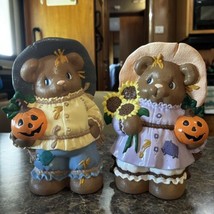 Vintage Fall Scarecrow Bears Boy &amp; Girl Clay Magic Ceramic Bisque 1995 Handpaint - £30.29 GBP