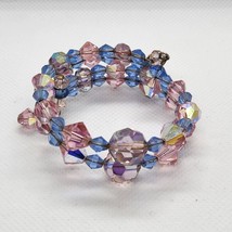 Vintage Coil Bracelet Two Strands in Pale Pink &amp; Blue Glass Beads - £7.02 GBP