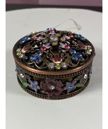 Floral Flowers Rhinestone Bejeweled Miniature Trinket Box Multicolored - $9.90