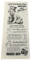 Quaker Oats Print Ad Vintage 1948 Crawling Baby Best Breakfast Food Orig... - £9.54 GBP