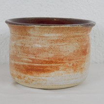 Handmade Vintage Beige Brown Orange Round Bowl Art Pottery 3.25&quot; High 4.5&quot; Dia - £15.50 GBP