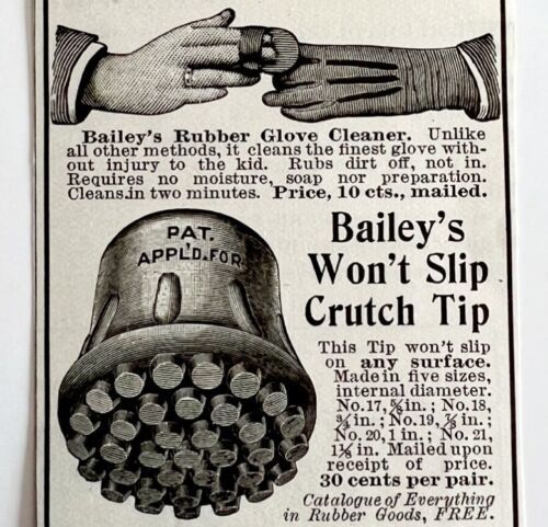 1904 Bailey's Rubber Tooth Brush Glove Advertisement Dental Ephemera 5.25 x 2.5" - £7.46 GBP