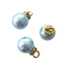 10 Charms Pendants Gold Light Blue Pearl Crystal Rondelle Bead Drops 15x... - $3.99