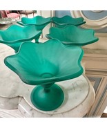 Fidenza Vintage 1960s Glass Cups Teal Green Satin Frosted Dessert Set of... - $1,534.10 MXN