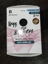 L&#39;eggs ~ Silken Mist 2 Pair Women&#39;s Tights Hose Jet Black Control Top ~ B - $12.86