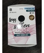 L&#39;eggs ~ Silken Mist 2 Pair Women&#39;s Tights Hose Jet Black Control Top ~ B - $17.58 CAD