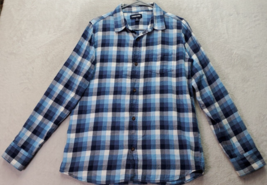 Lands&#39; End Shirt Boys Size XL Blue Plaid Flannel Long Sleeve Collar Button Down - £14.57 GBP