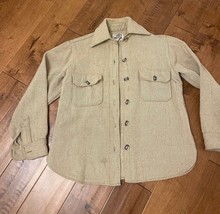 Woolrich Wool Shirt Jacket Thick Flannel Schacket Tan Beige Button Up Vintage L - £55.83 GBP