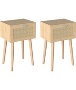 Laatooree Nightstand Set Of 2, Small End Table With Rattan Storage Drawer, - £71.57 GBP