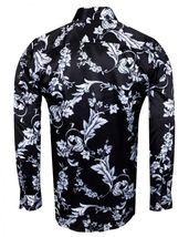 Mens Oscar Banks Brand Name Turkey Shirt Satin Floral European 6425 Black white image 2