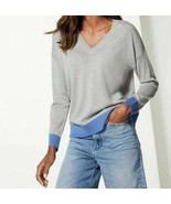 Ladies/Women M&amp;S GREY Mix Pure Merino Wool V- Neck Jumper Size XS - £21.44 GBP