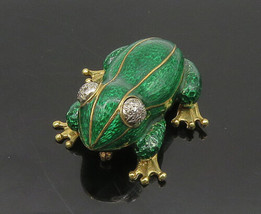 Authenticity Guarantee 
18K GOLD - Vintage Genuine Diamonds &amp; Enamel Frog Mot... - £2,927.68 GBP