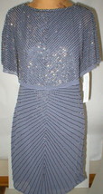 New Womens $465 2 NWT Designer Dress Aidan Mattox Gunmetal Gray Beaded Popover  - $460.35