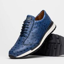 Hand painted genuine ostrich quill Sneaker Shoes Scanno Antique Navy image 2