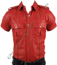 Genuine Leather Leder RED/ Red & Black Mens Police Military Uniform Shirt Bluf - $114.07