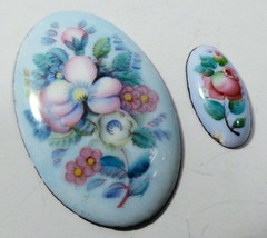 Russian Hand Painted Porcelain Enamel Rostov Finift Brooch &amp; Ring Caboch... - $34.65