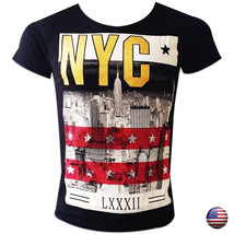Nwt Empire State Building New York Nyc Men&#39;s Black Crew Neck Slim Fit T-SHIRT S - £7.06 GBP