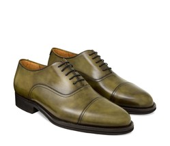New Oxford Handmade Leather Olive Green color Cap Toe Shoe For Men&#39;s - £125.62 GBP