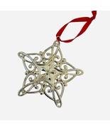 Lenox Silver Tone Scroll Star Holiday Christmas Ornament Crystal Red Ribbon - £11.72 GBP