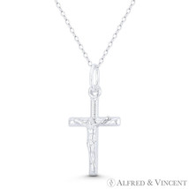 Jesus Christ on Ribbed-Texture Latin Crucifix Cross .925 Sterling Silver Pendant - £11.34 GBP+