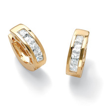 PalmBeach Jewelry 2.96 TCW Princess-Cut CZ Huggie-Hoop Earrings Gold-Plated - £25.17 GBP