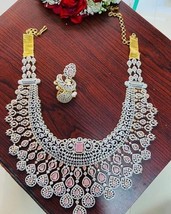 Estilo Bollywood Indio Chapado en Oro Cz Tendencia Collar Rosa Conjunto de Joyas - £209.23 GBP