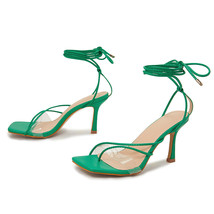 New Summer Fashion Shoes Green Pink White Design Lace Up Women Sandals Square To - £37.99 GBP