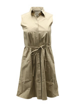 Theory Belted Shirt Dress In Cotton Women Beige Xxs - $107.35