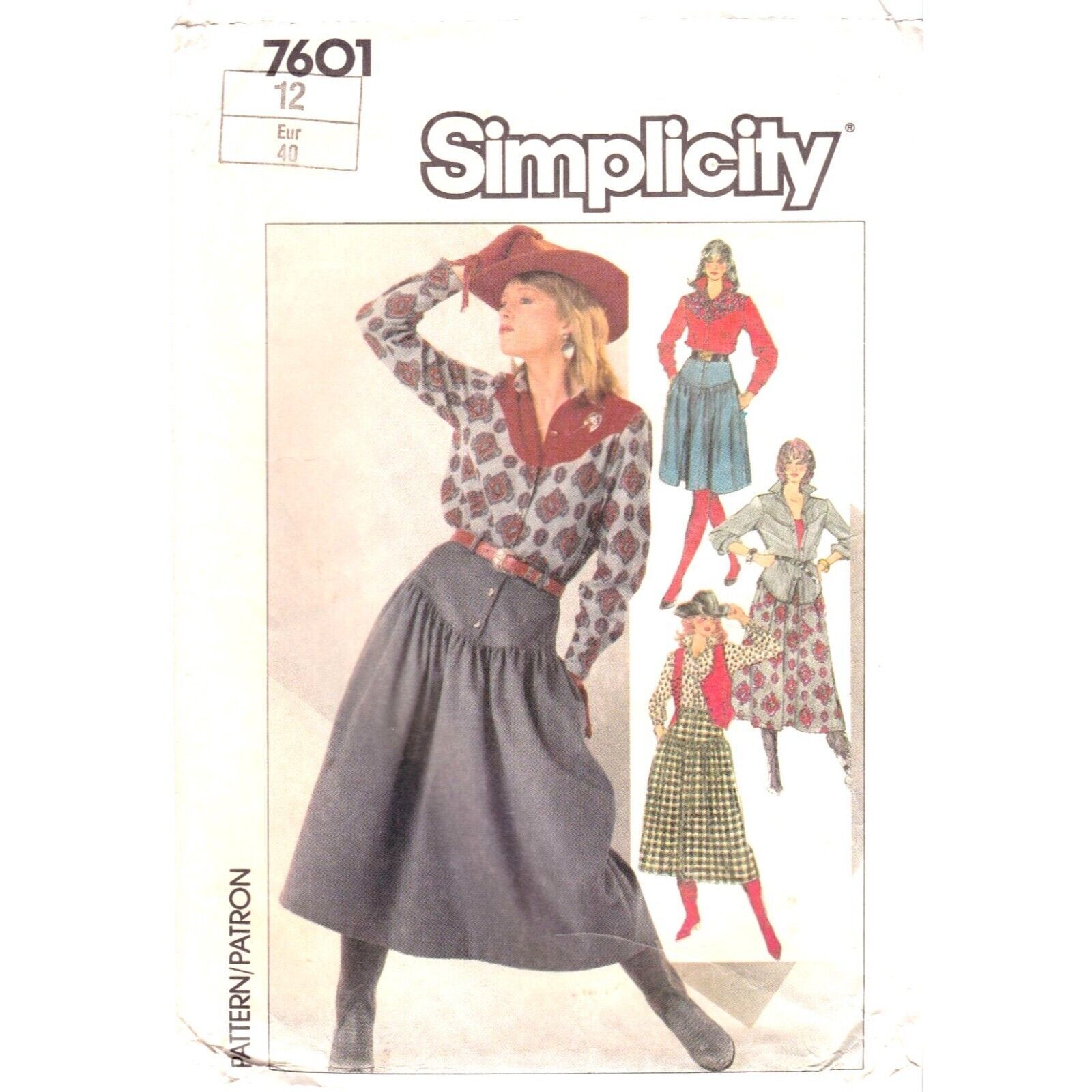 Vintage Sewing PATTERN Simplicity 7601, Misses 1986 Skirt in Two Lengths Shirt - $11.65