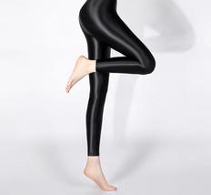 Ankle-Length Sexy Satin Glossy Leggings with Glitter - Shiny Trousers an... - £51.91 GBP