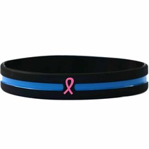 1 Pink Ribbon Wristband featuring The Thin Blue Line - New Debossed Bracelet - £1.58 GBP