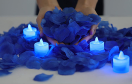 LANKER 500 PCS Blue Artificial Rose Petals with 24 PCS Bright Flickering Blue Fl - £16.48 GBP