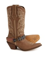 Durango Ladies Brown Khaki Flag Accessory Shank Strap Western Boots Size 9 - $129.99