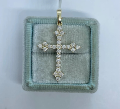 1.69Ct Round Real Moissanite Tester Pass Cross Pendant 14K Yellow Gold Plated - $127.01