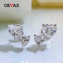 100% 925 Sterling Silver Heart High Carbon Diamond Stud Earrings For Women Spark - £29.67 GBP