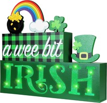 St Patrick&#39;S Day Wooden Block Sign With Led Lights- A Wee Bit Irish Shamrock - £24.12 GBP