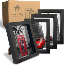 5X7 Shadow Box Picture Frames Set of 4, Black Shadow Box Frame with Line... - $40.56
